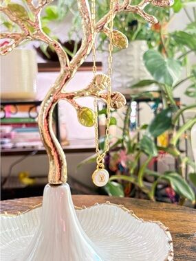 LV White and Gold Charm on a Chain Necklace